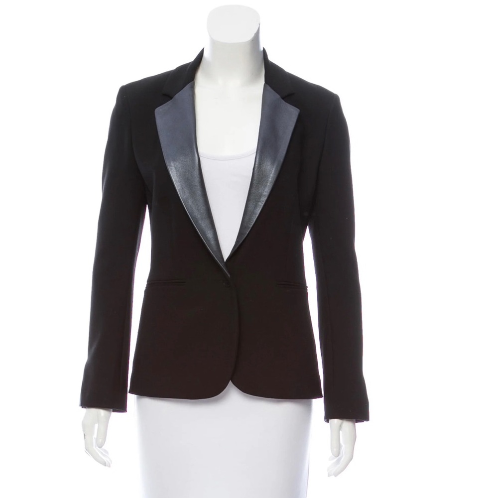 MAJE
Notch-Lapel Leather-Accent Blazer
Size: MI US6, FR38